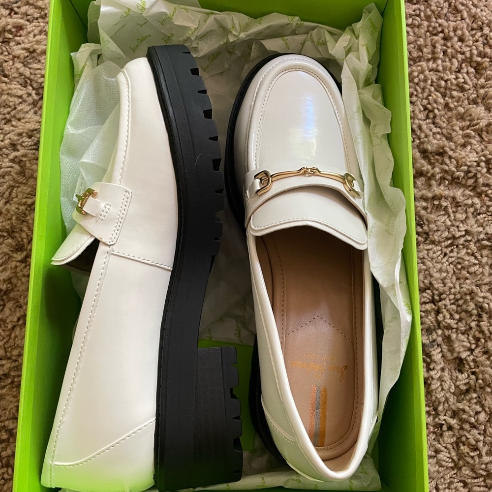 White Loafers with Gold Accent